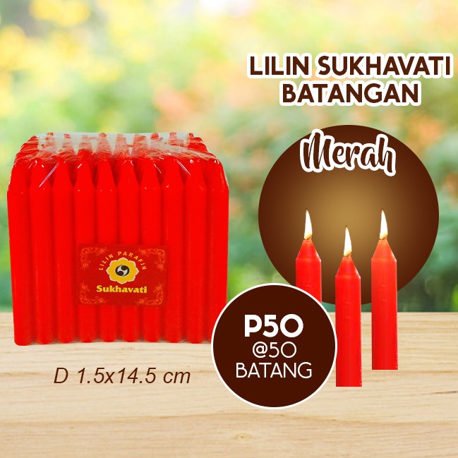 Lilin Batang Sembahyang Sukhavati P50 merah ( 1,5x14,5 cm)