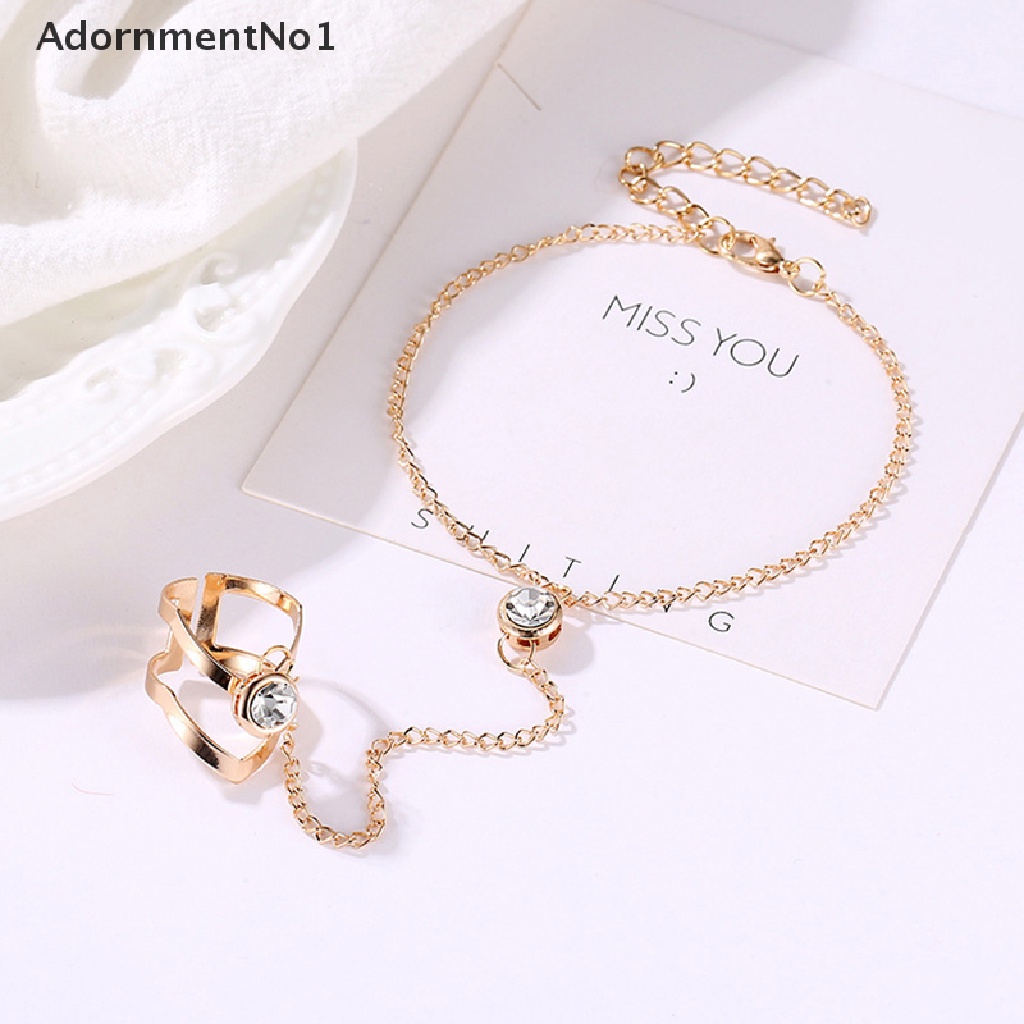 (AdornmentNo1) Gelang Tangan Rantai Aksen Kristal Warna Gold Untuk Perhiasan Wanita