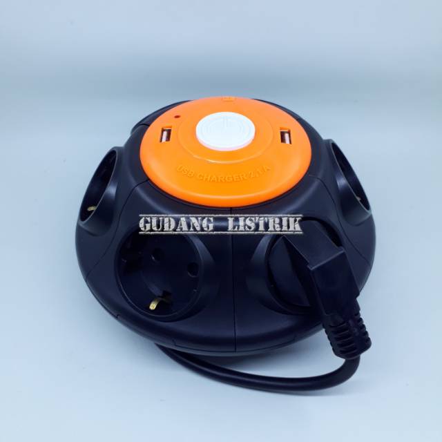 Stop Kontak Roll Kabel Cable Roll Box Plus USB Port 1.8M Full VISICOM UFO 512U