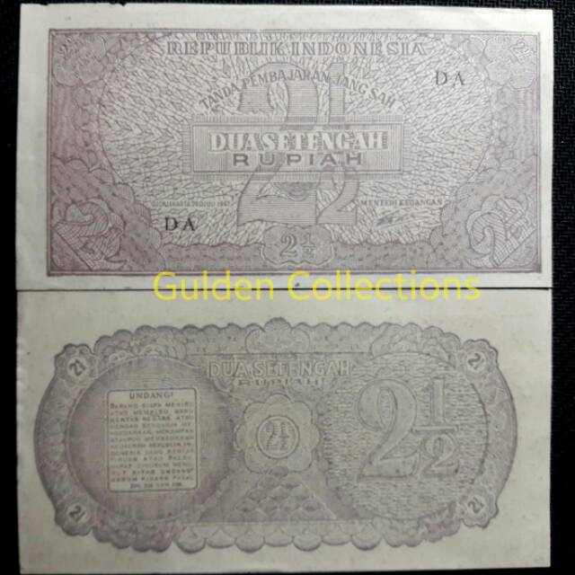 Uang Kuno Indonesia Ori 2.5 Rupiah 1945 Aunc