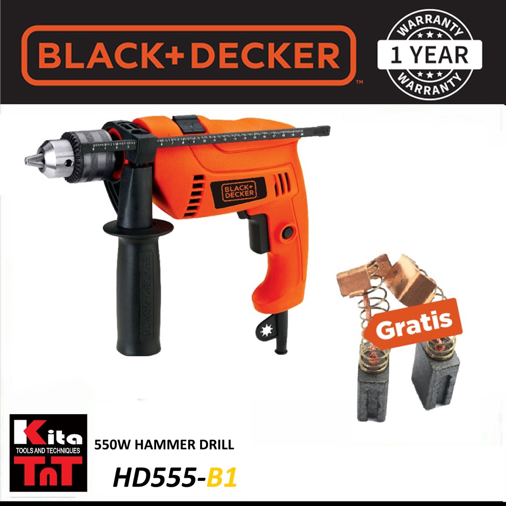 BLACK + DECKER - Mesin Bor Tembok 550W Hammer Drill - HD555-B1