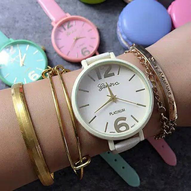 BS201 Jam Tangan Wanita Geneva Quartz Tali Kulit Imitasi Ramping Jam tangan murah (DI JAMIN HIDUP)