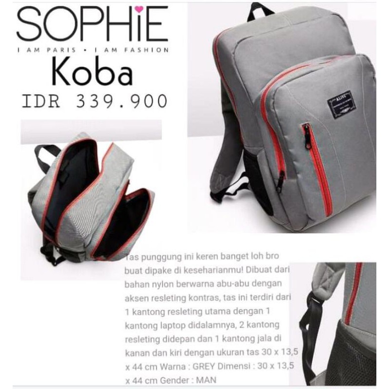 Tas Punggung Tas Ransel Pria Cowok Terbaru Original ALIVE Sophie Paris