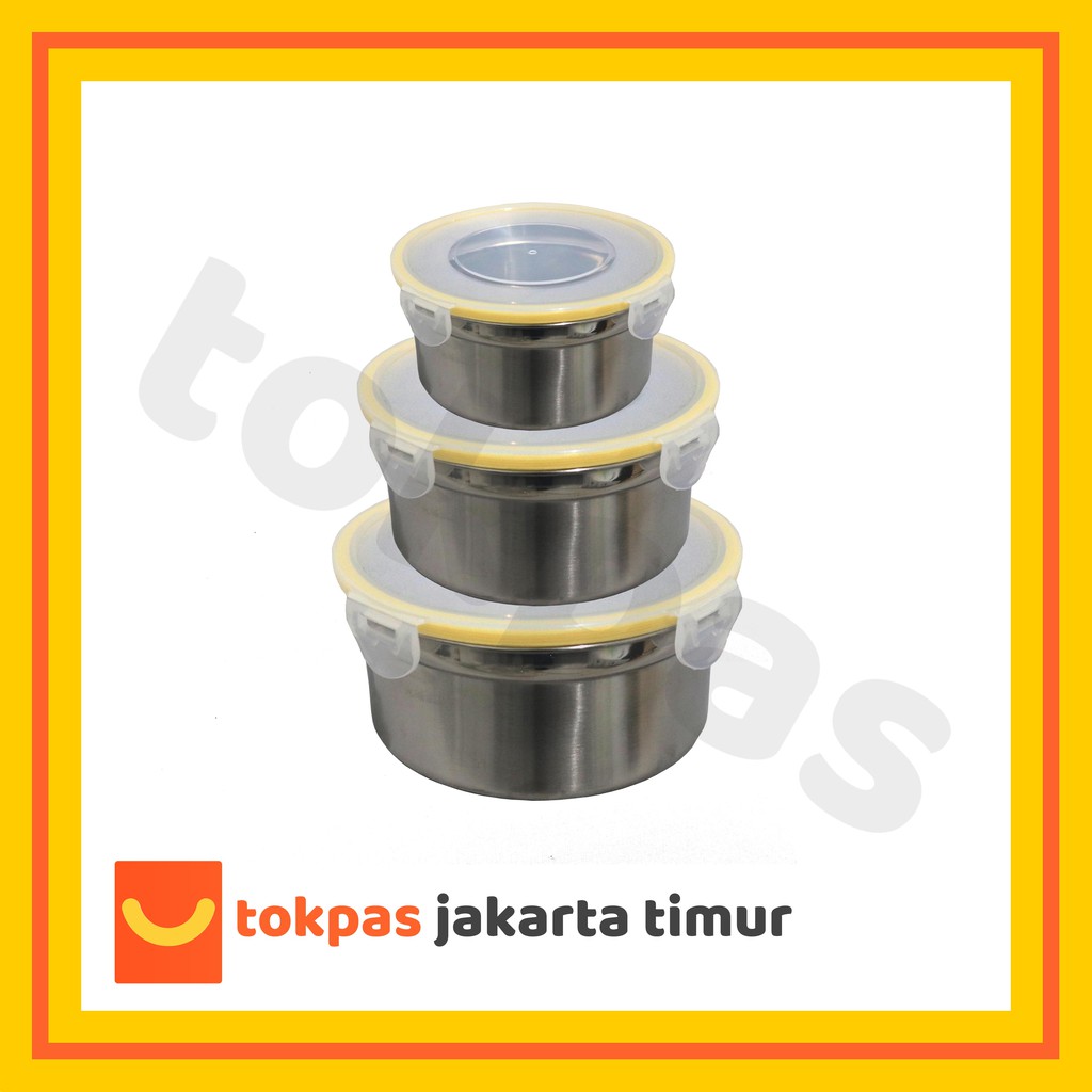Rantang Aluminium Baskom Mangkok Stainless Plus Tutup Wadah Bumbu Makanan Mixing Bowl Food Storage P