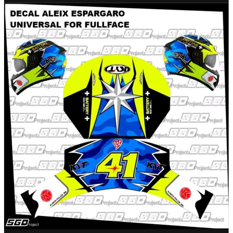 Stiker Decal Helm Motif Alex Espargro Green Universal Fullface KYT MDS NHK INK AGV HJC Shoei