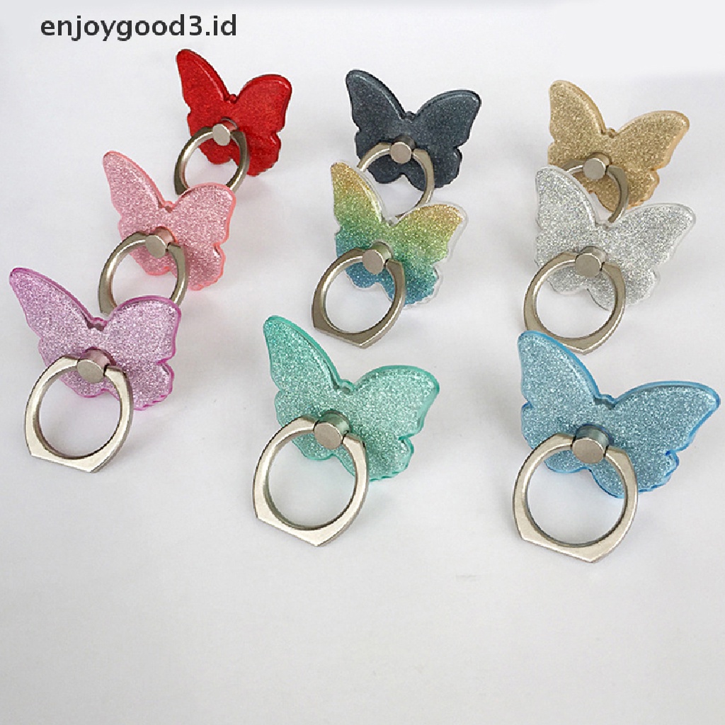 (Rready Stock) Ring Stand holder Bentuk Kupu-Kupu Aksen Glitter Rotasi 360 Derajat Untuk Handphone (ID)