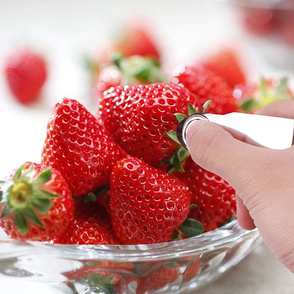 [Elegan] Strawberry Huller Masak Dapur Cherry Stainless Steel Tangkai Picker Multifungsi Pengupas Daun