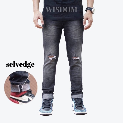 Wisdom Celana Denim Jeans Selvedge Ripped Original Brewout premium denim pria Stretch / Slimfit pria