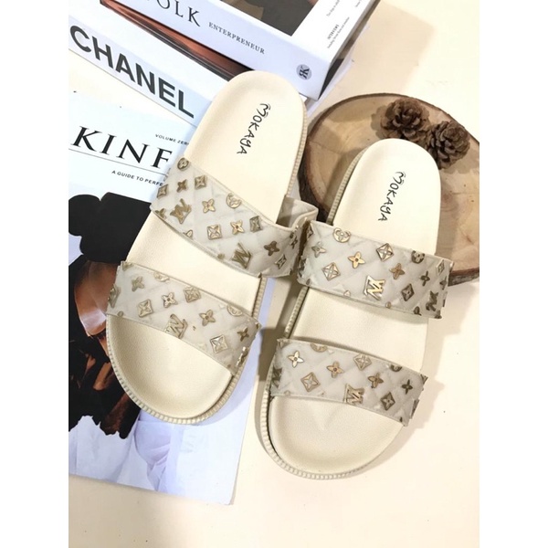 Sandal Slop Ban Dua LV BEST SELLER Mokaya 2002-93 dan 2002-49-Broken White