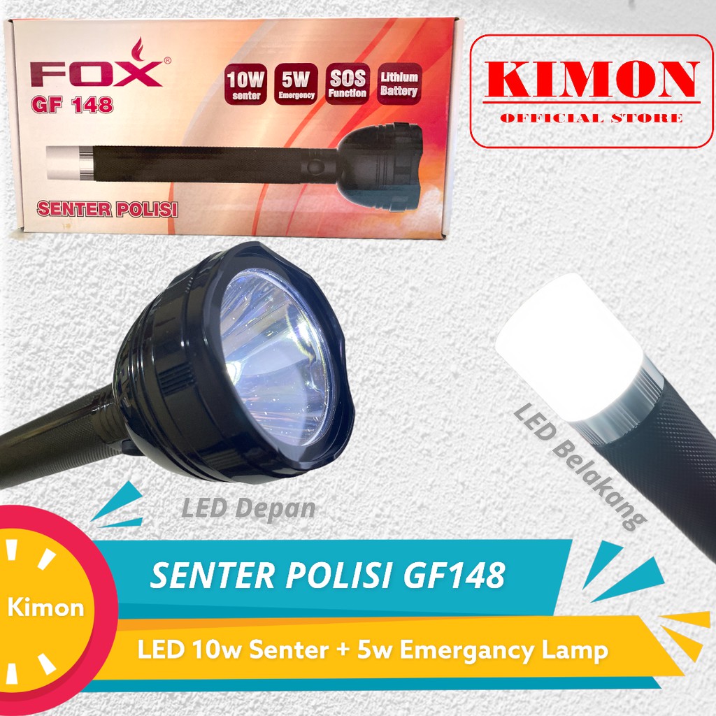 SENTER POLISI FOX GF148 SENTER EMERGANCY RECHARGEABLE LAMPU DARURAT