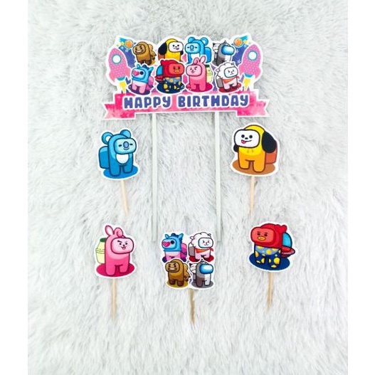 

cake topper/topper banner/hiasan kue BT21 AMONG US