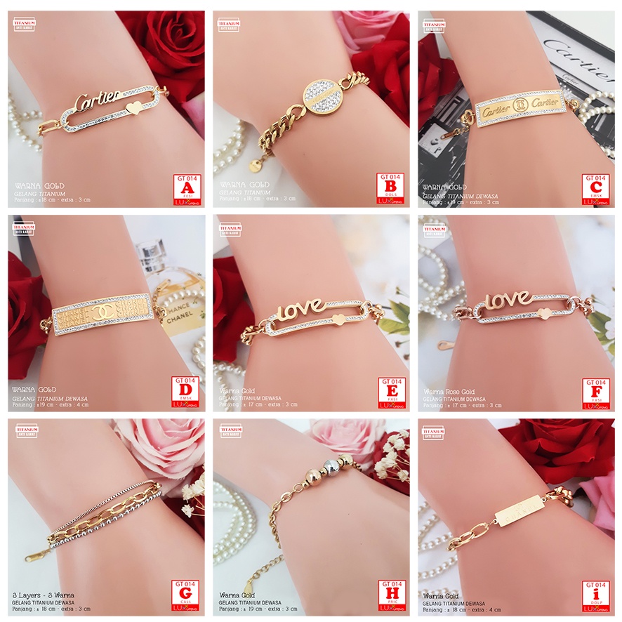 GT 014 Gelang Titanium Dewasa Gold Rose Gold Bola Boba Tiga Layer Gelang Anti Karat Selamanya Luxx Xuping