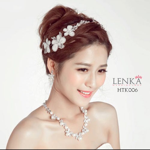 Paket Tiara Kalung Anting Mutiara Eksklusif Aksesoris Pengantin Modern Lenka - HTK006
