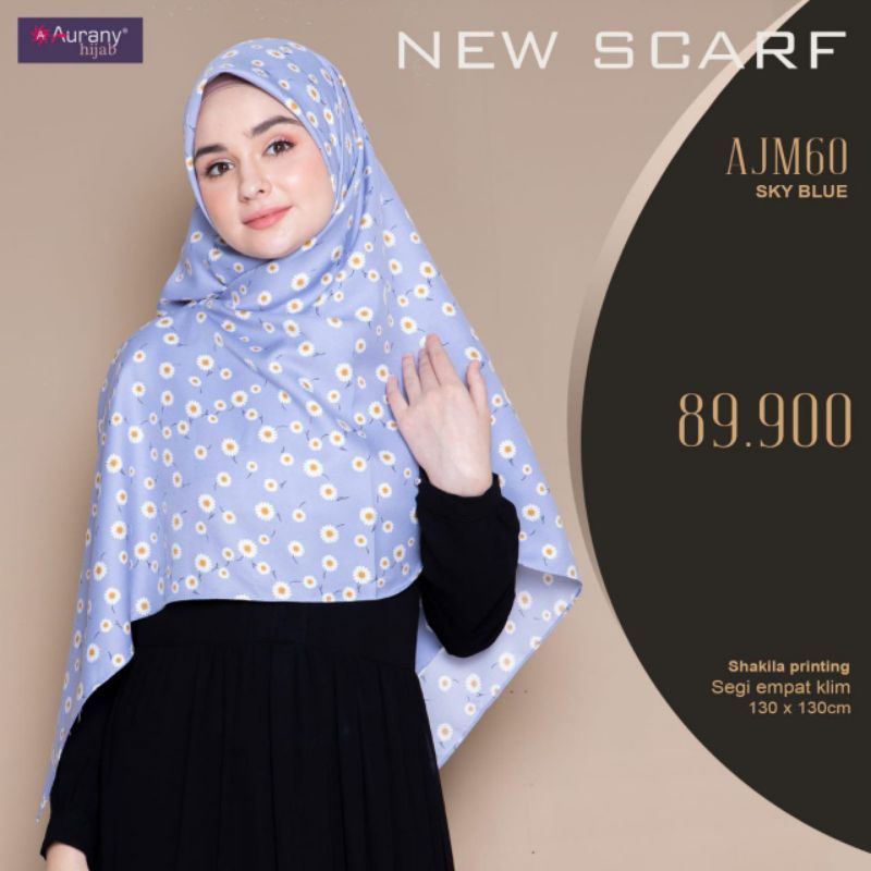 HIJAB SEGIEMPAT SYARI MOTIF AJM  || 130 X 130 || AURANY