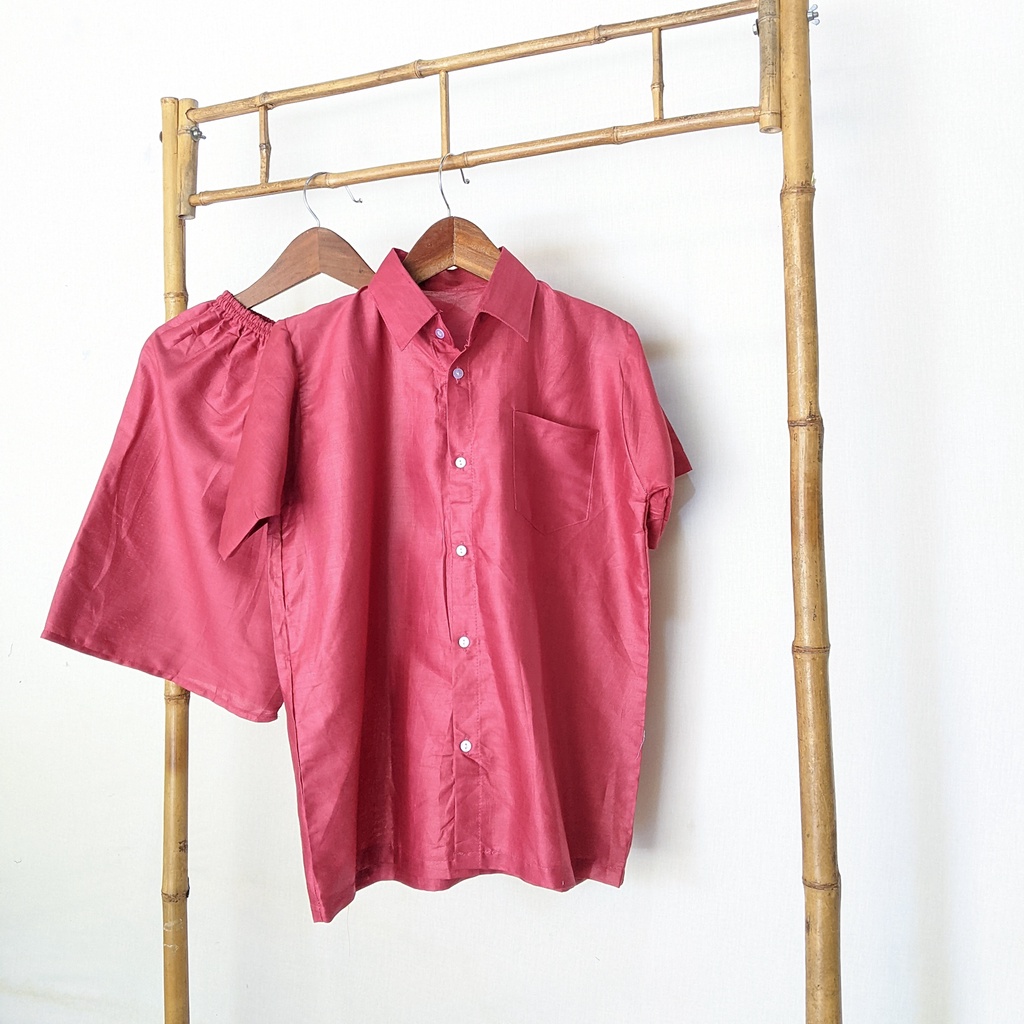 Pajamas Polos Setelan Baju Tidur Lengan Pendek Celana Pendek Polos | Plain Sleepwear Daily Set | Baby Doll Polos-red