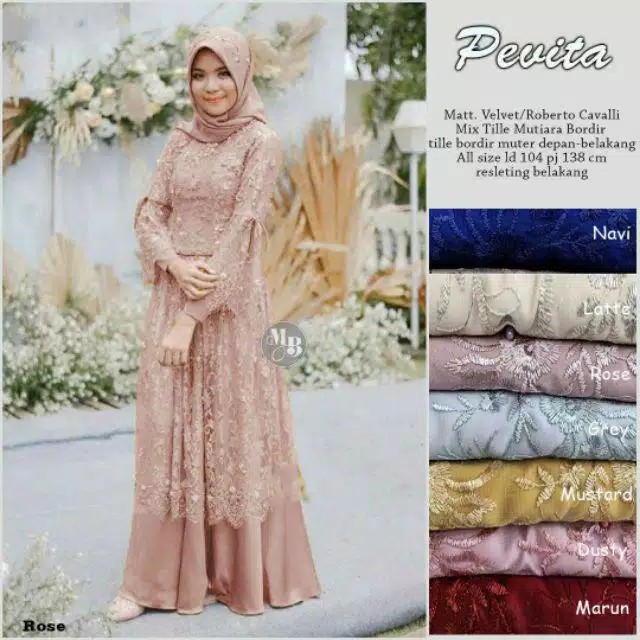 Gamis tile jumbo Full motif depan belakang PEVITA GOWN Ori Juragan Busana