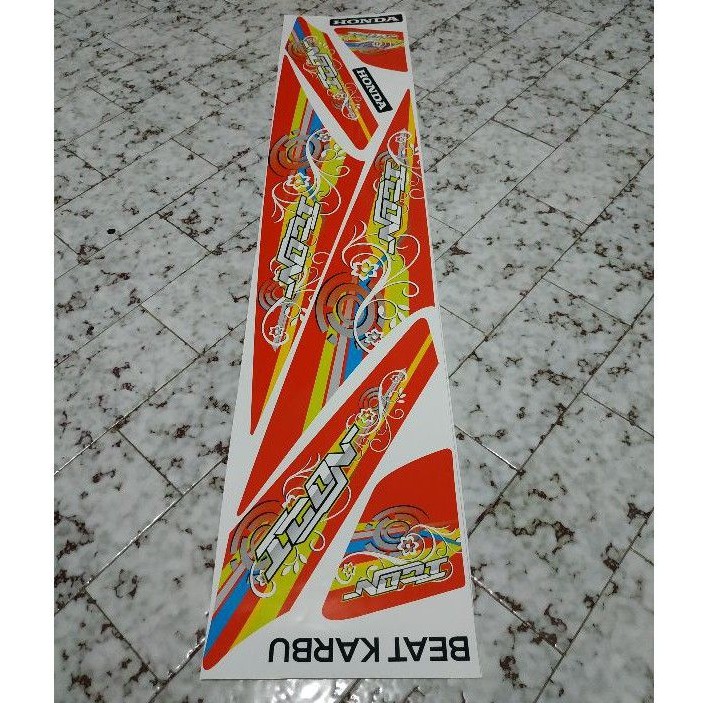 stripping sticker lis motor variasi Honda beat karbu motif icon warna merah ready stock
