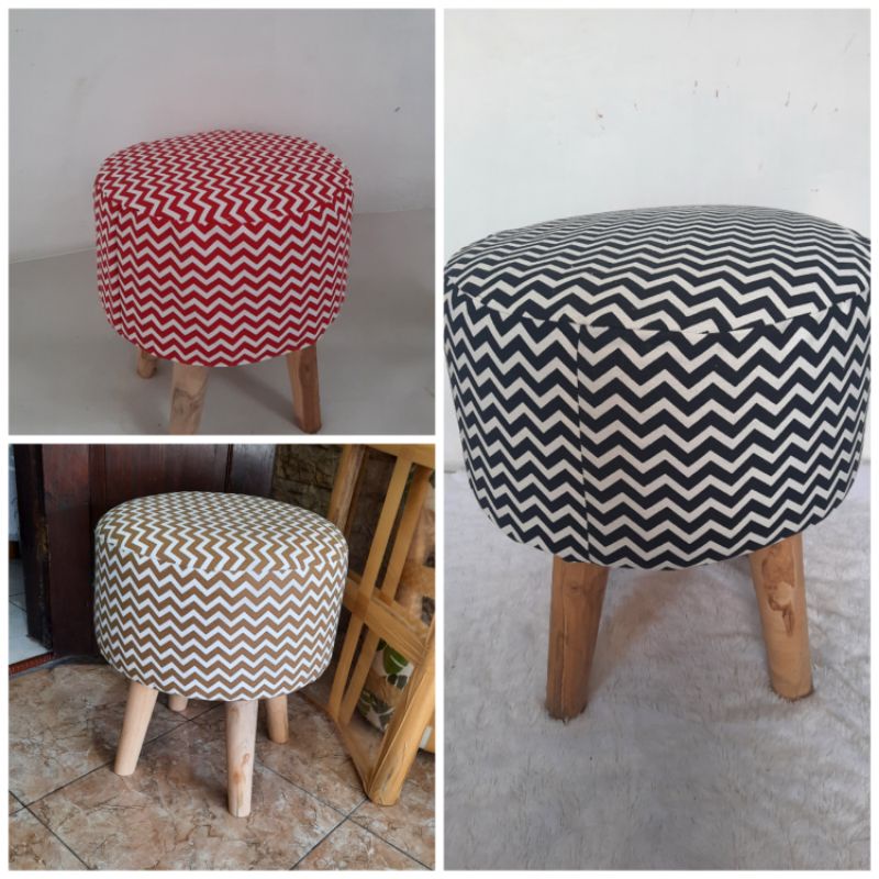 Cover Stool Bulat Motif Chevroon