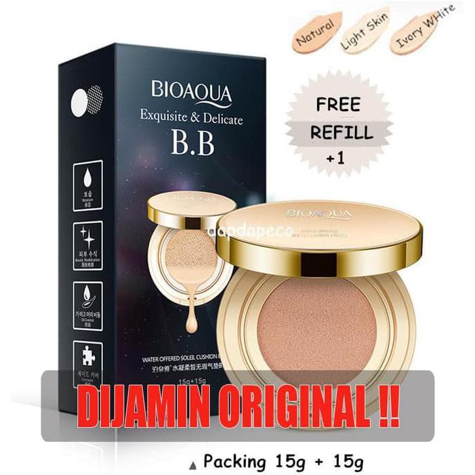SALE BEDAK WAJAH BIOAQUA BB CREAM GOLD CUSHION EXQUISITE & DELICATE+REFILL - IVORY ORI TERMURAH
