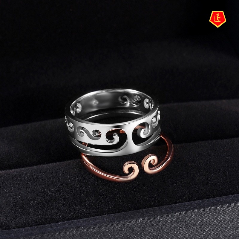 [Ready Stock]Two-in-One Ring for Lovers Silver Creative Trendy Personalized