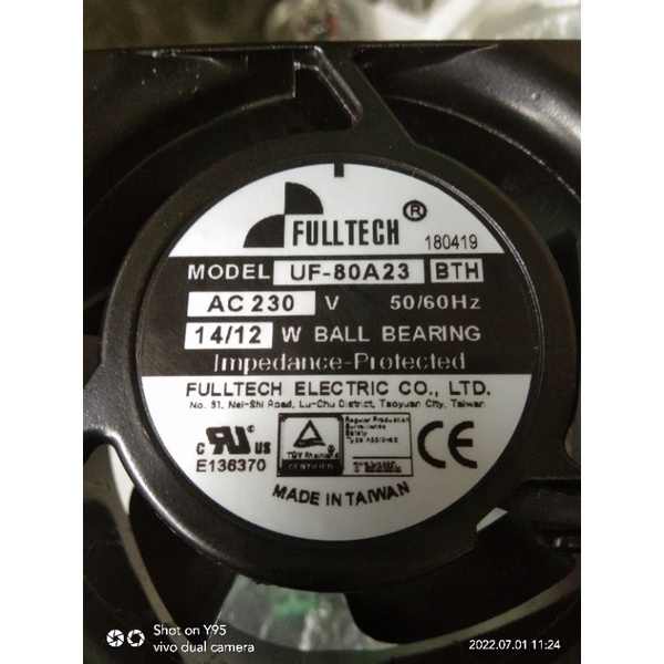 FAN AC FULLTECH ORI AC 230V 8CM X 3,8CM BALL BEARING MADE IN TAIWAN