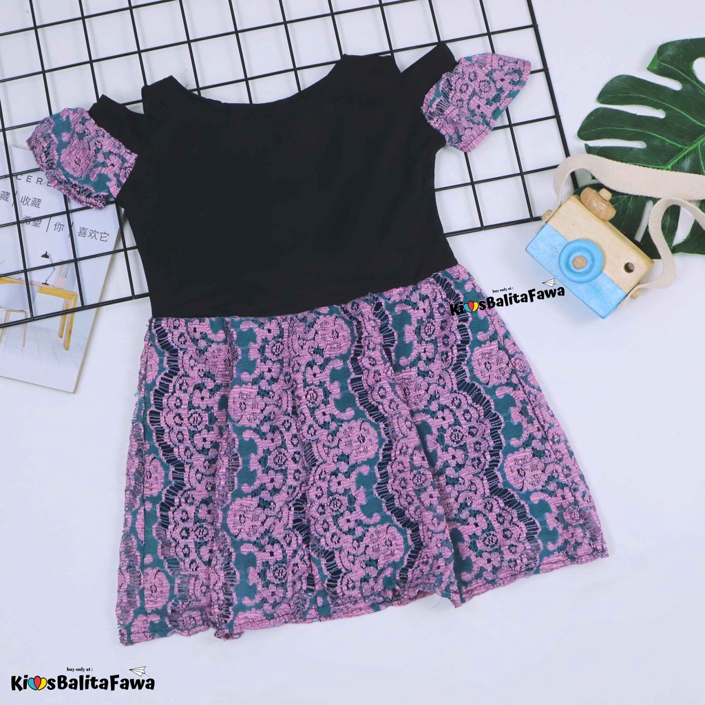 Dress Indira uk 1-2 Tahun / Dres Brukat Anak Perempuan Murah Baju Atasan Pesta Brokat Sabrina Lengan