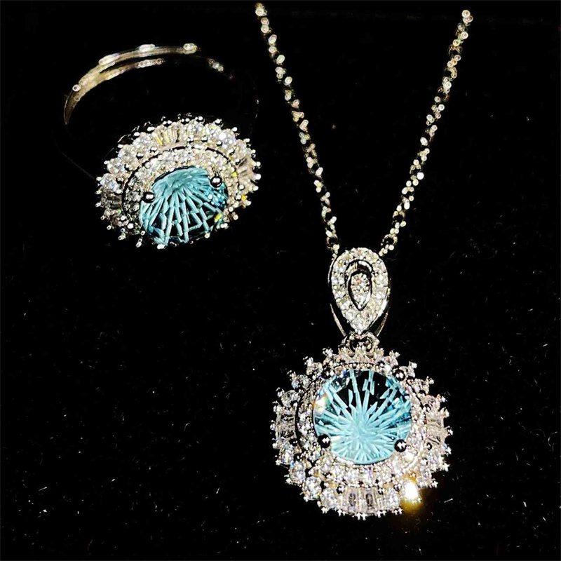 Set Kalung Anting Cincin S925 Silver Rose Gold Moissanite Topaz