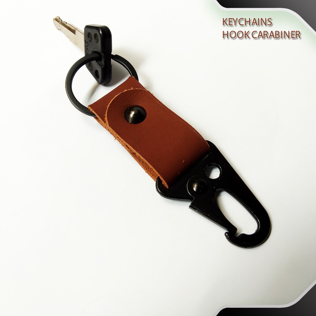 Gantungan Kunci Rumah Mobil Motor Carabiner | Key Chain Kulit Asli Hook