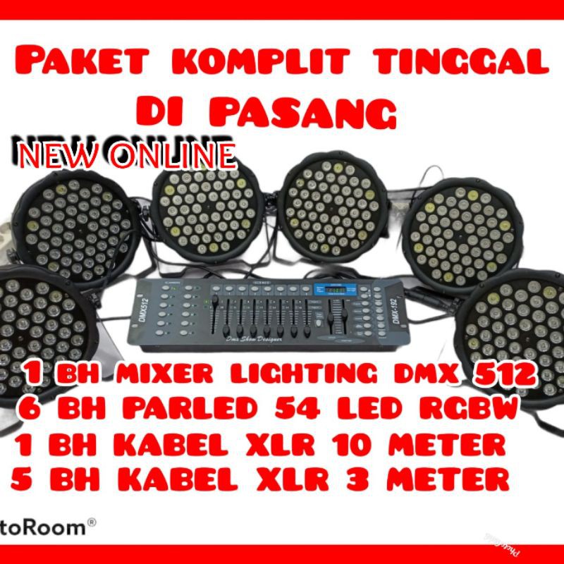 PAKET 6PCS LAMPU PARLED AMATE 54LED*3W RGBW+MIXER LIGHTING DMX KOMPLIT