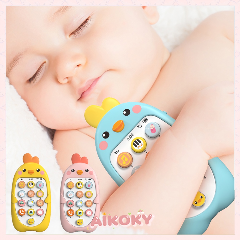 Aikoky Mainan edukasi bayi/Telpon mainan musik anak dengan teether Ponsel bilingual (Cina dan Inggris)