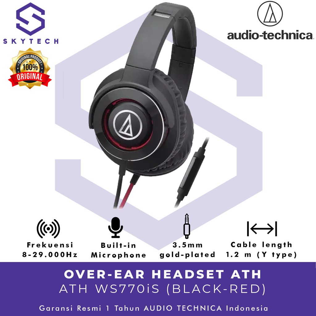 HEADSET AUDIO TECHNICA WS770iS BLACK RED ORIGINAL GARANSI RESMI