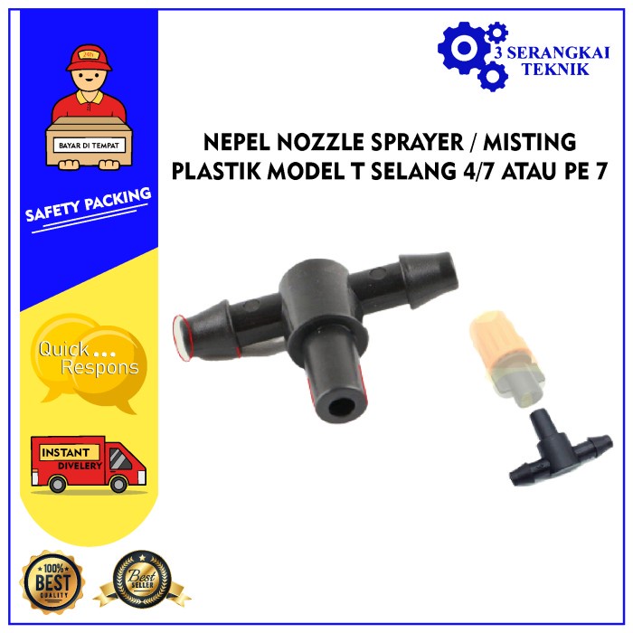 NEPEL NOZZLE SPRAYER / MISTING PLASTIK MODEL T SELANG 4/7 ATAU PE 7