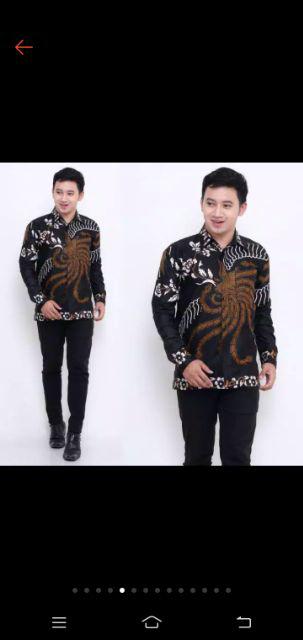 Kemeja Batik Lengan Panjang 021 Megamendung Merah Batik Hrb026 Batik Murah Seno Sogan Padi Manggar