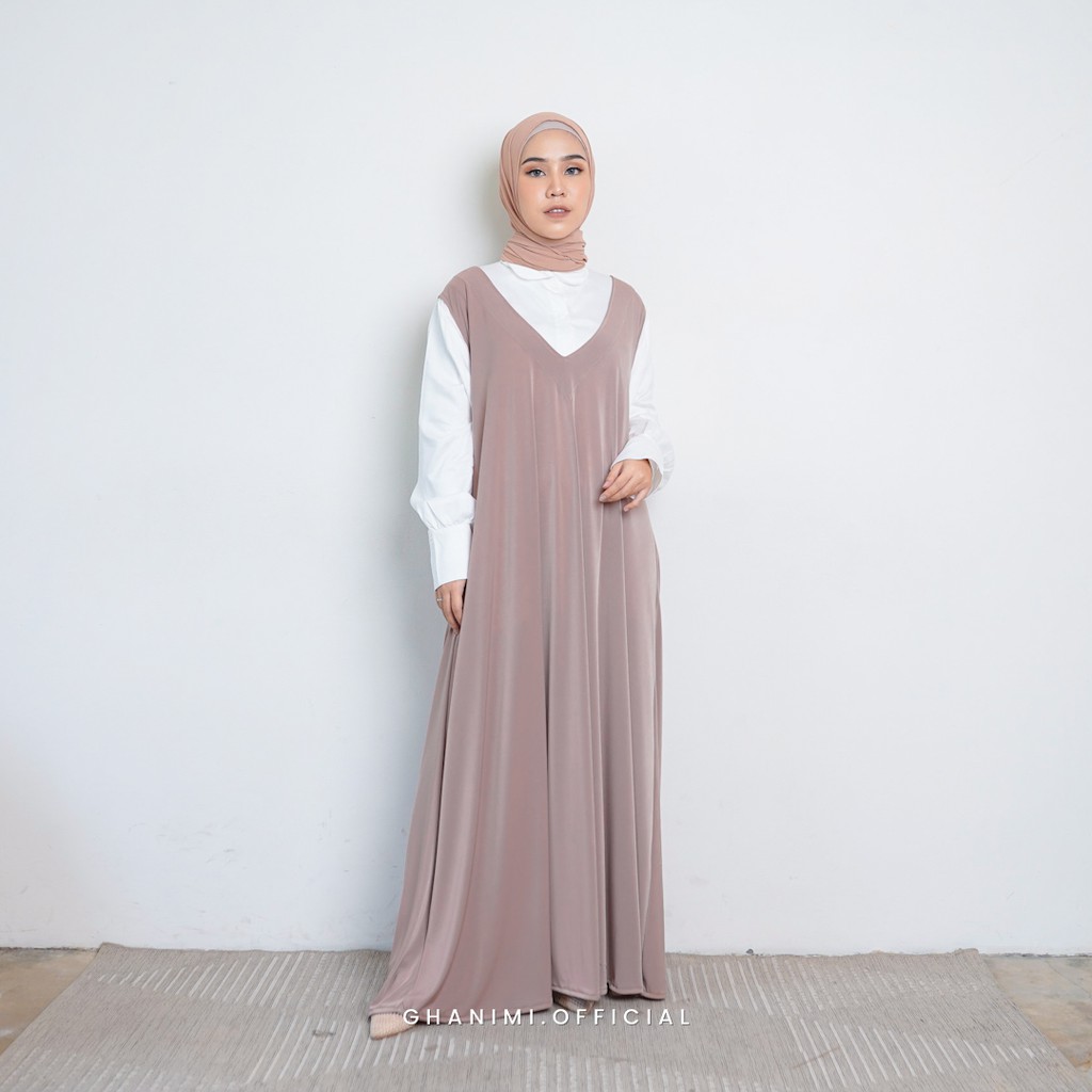 Ghanimi - Delisa Dress / Dress Sleeveles Panjang / Gamis terbaru / Dress kondangan kekinian / Dress tanpa lengan / dress overall / gamis kondangan