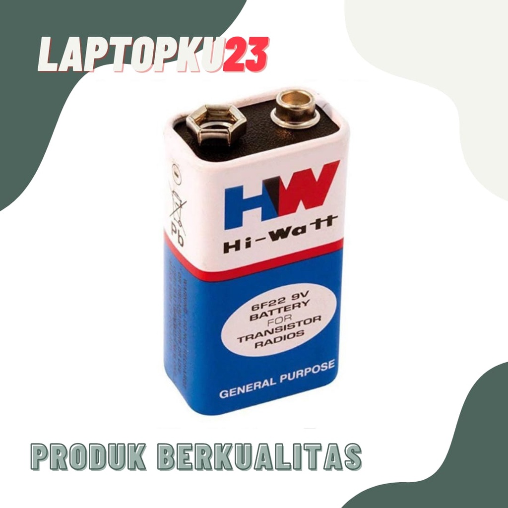 Baterai 9v HW Kotak Petak 9 volt 9V Hi-watt Hiwatt Battery Batre 9v