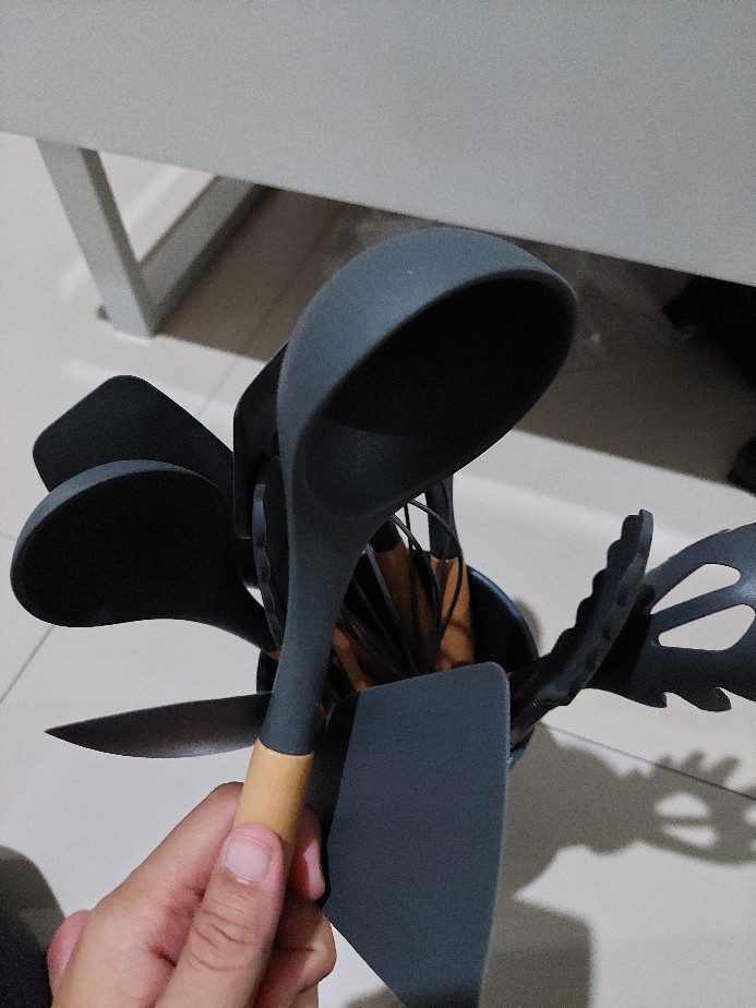 Aigootan - Sutil Wood Set 12 Pcs - Set Sutil Kayu Silikon Silicone Utensil Set Peralatan Masak