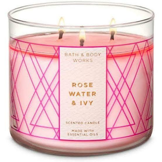 Bath and Body Works Rose Water and Ivy 3 Wick Candle (Besar)