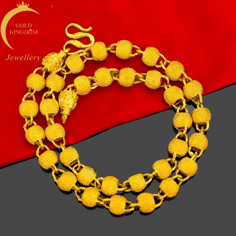 Kalung Manik-Manik Bulat Emas Emas Asli Kadar 375Desain Buddha Unik Gaya Korea Untuk Pria