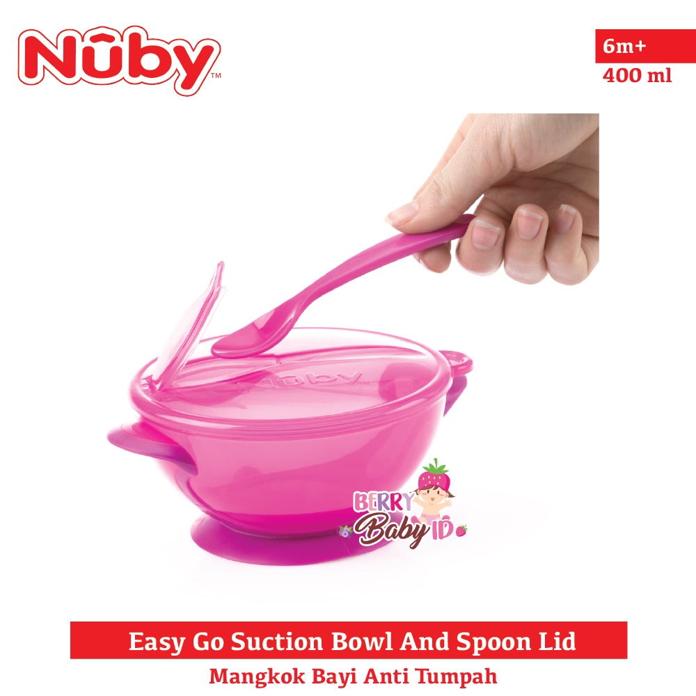 Nuby Easy Go Suction Bowl &amp; Spoon Mangkok Travel Makan Bayi Anak Berry Mart