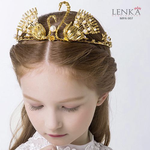 [SIAP KIRIM] AKSESORIS MAHKOTA RAMBUT PESTA ANAK LITTLE SWAN EMAS MPA007