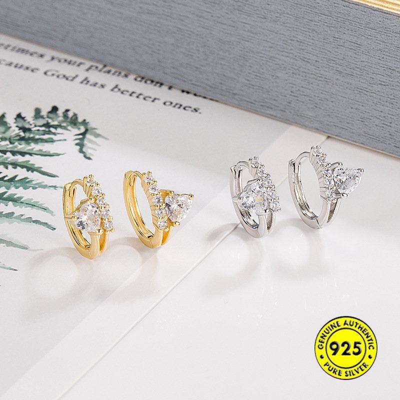 Anting Klip U1020 Bentuk Hati Hias Berlian Imitasi Untuk Wanita