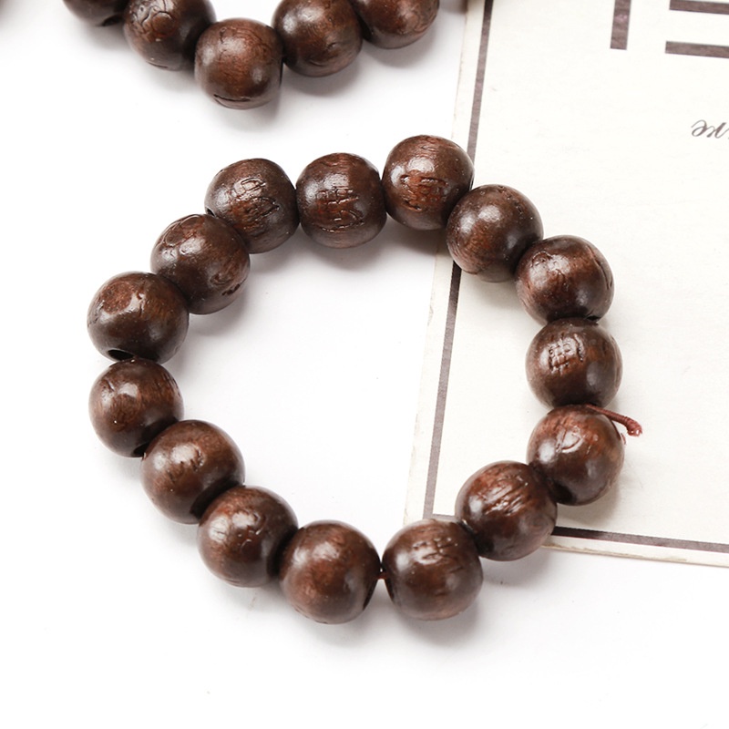 Gelang Manik-Manik Ukiran Buddha Bahan Kayu Solid Untuk Pria Dan Wanita