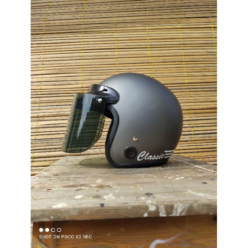 Helm bogo retro vespa warna silver doff untuk wanita pria cewek cowok dewasa