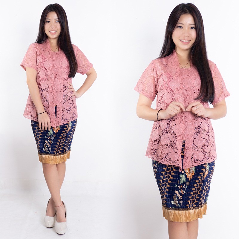 SB Collection Stelan Kebaya Silvi Blouse Brukat Dan Rok Plisket Midi Batik Wanita