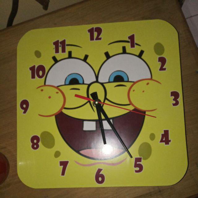 K1 Jam Dinding Karakter Unik Model Kotak Motif Kartun SpongeBob 25cm-4