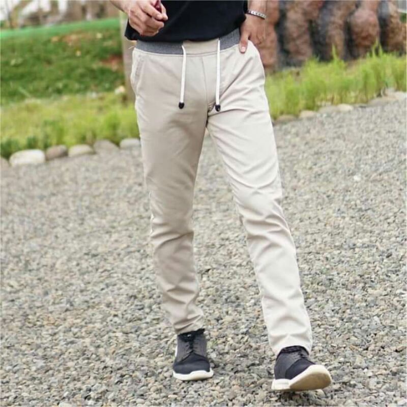 CELANA PANJANG PRIA PINGGANG FULL KARET RIB / CELANA CHINO PRIA PANJANG KARET RIP / PAKAIAN PRIA BAW
