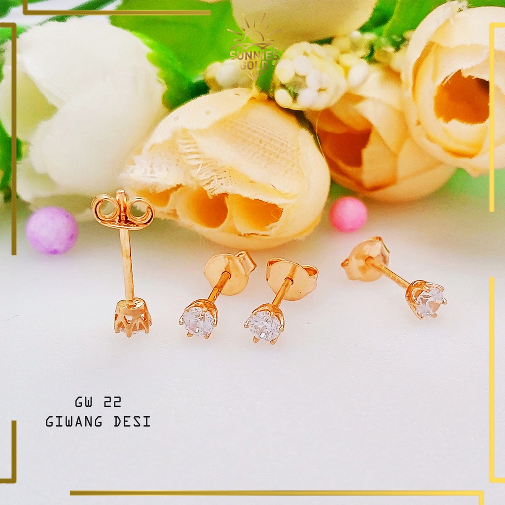 GIWANG ANTING DESI EMAS ASLI KADAR 375 8KARAT ANTING TUSUK ANTING DESI MINI SETENGAH GRAM TERLARIS -