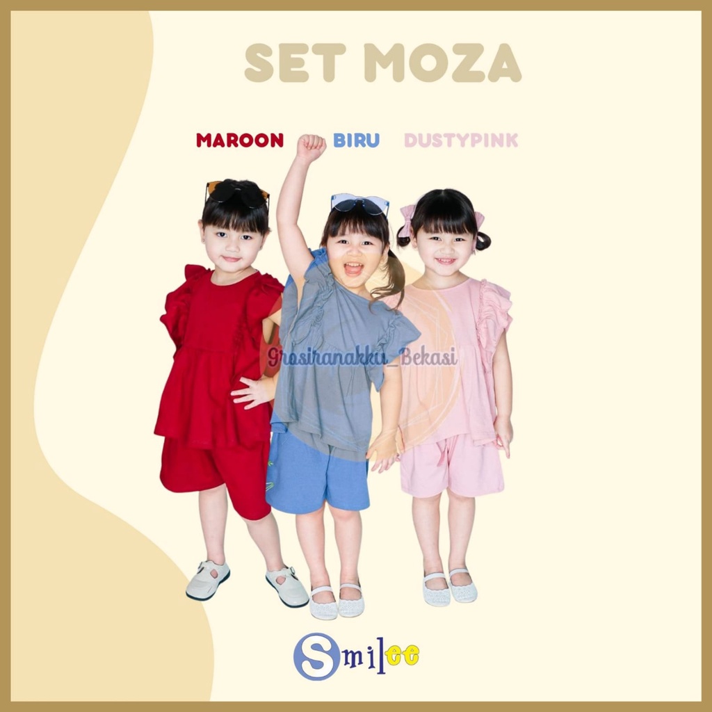 Setelan Anak Kaos Smilee Moza Mix Warna Size 1-5Tahun