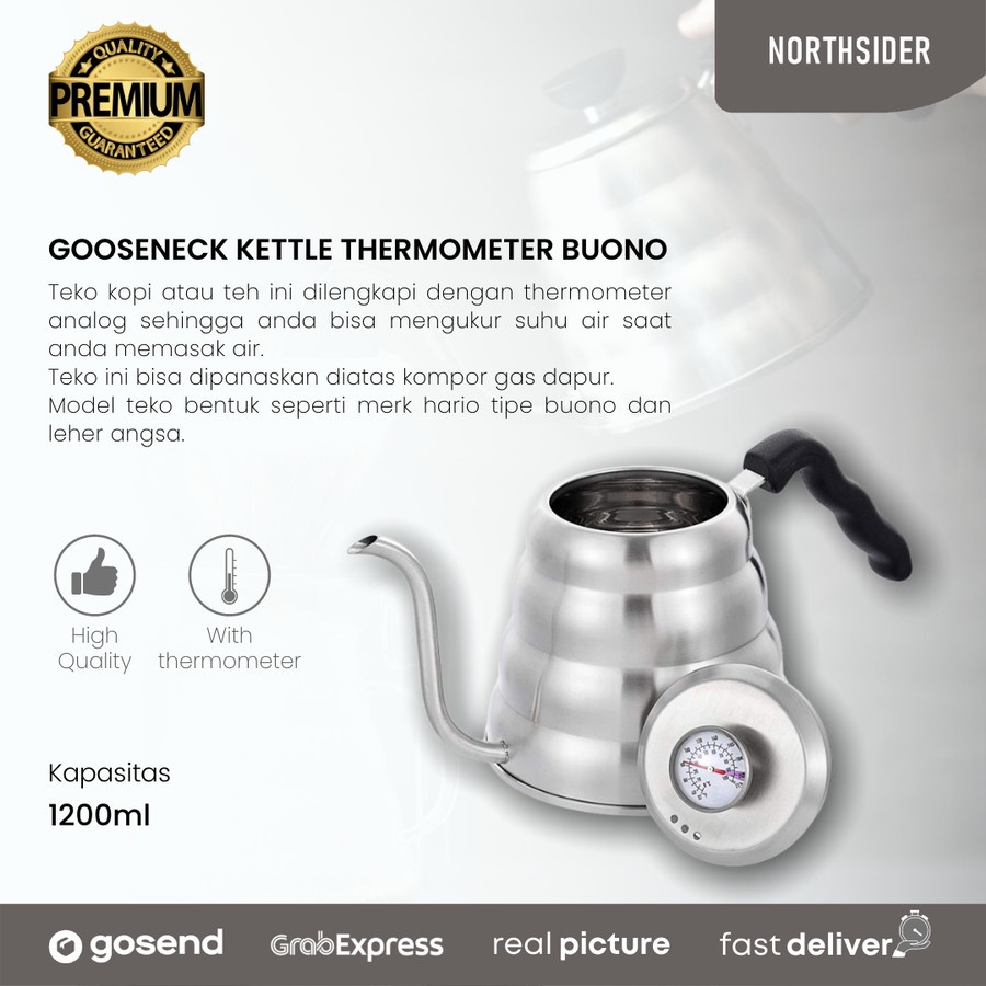 GOOSENECK KETTLE THERMOMETER BUONO 700ml &amp; 1.2L| TEKO KOPI LEHER ANGSA