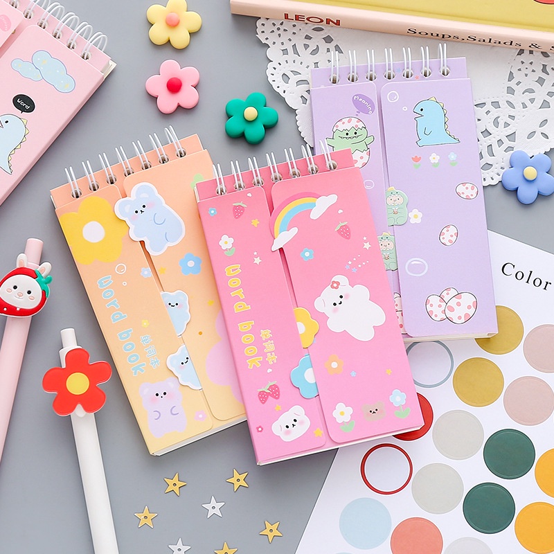 80 Sheet/pack Korean Style Light Color Dinosaur Bear Pattern Portable Miniature English Words Notebook for Student